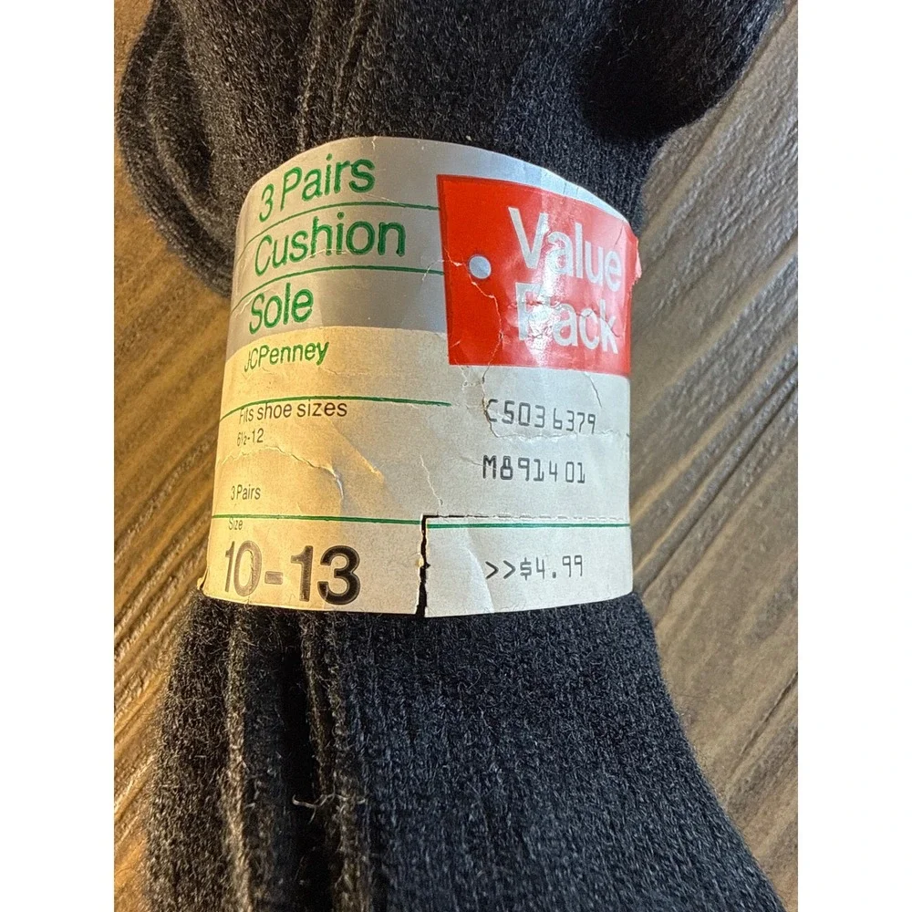 VTG NOS JCPenney Socks Mens 10-13 Black 3 Pairs Cushion Sole Reinforced Heel Toe